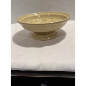 Vintage 9" Wide Pedestal Fruit Bowl Ceramic Fruit Pattern Beige